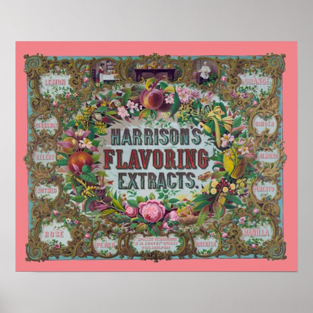 Victorian floral fruit baking extract chart kitche (Front)