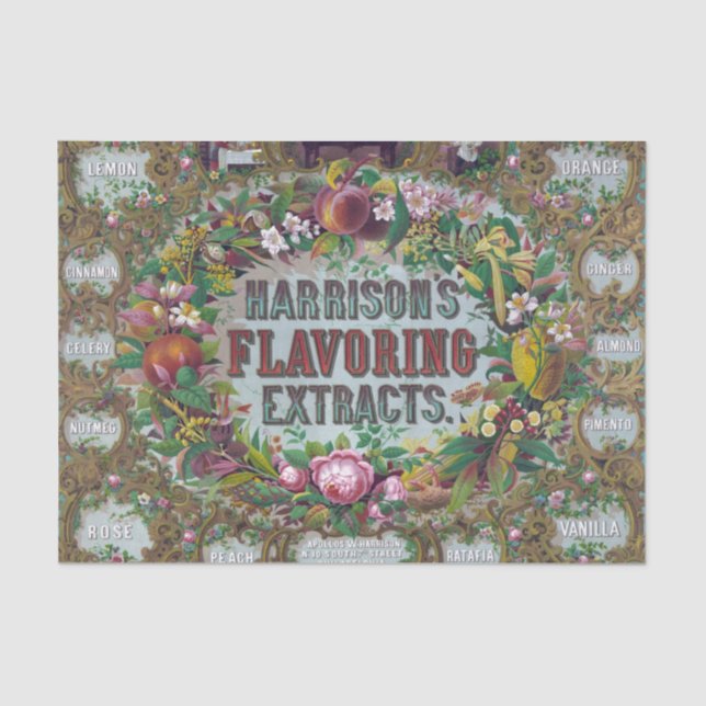 Victorian floral fruit baking extract chart tissue paper (Front)