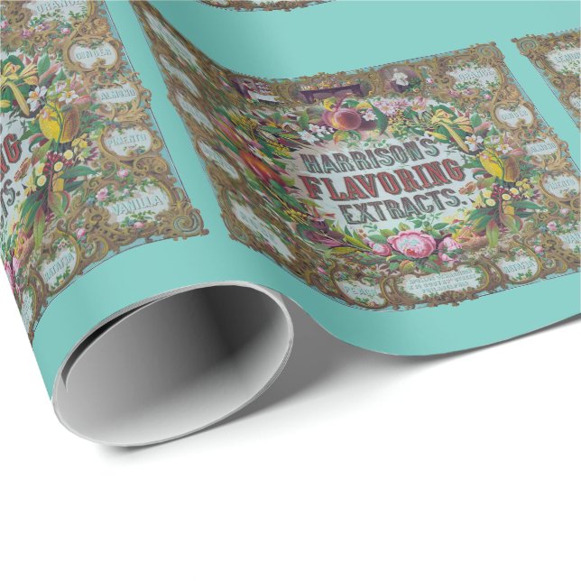 Victorian floral fruit baking extract chart wrapping paper (Roll Corner)