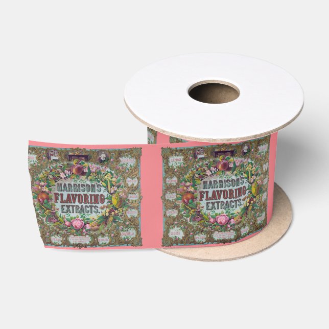 Victorian floral fruit baking extract kitchen pink satin ribbon (Spool)