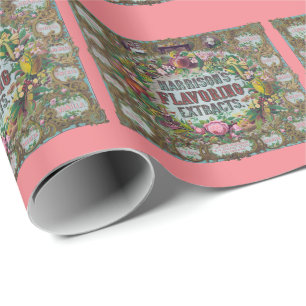 Victorian floral fruit baking extract kitchen pink wrapping paper