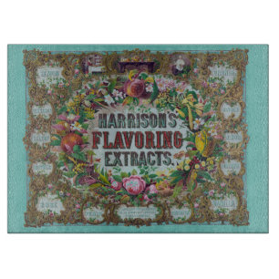 Victorian floral fruit baking extract teal pink cutting board