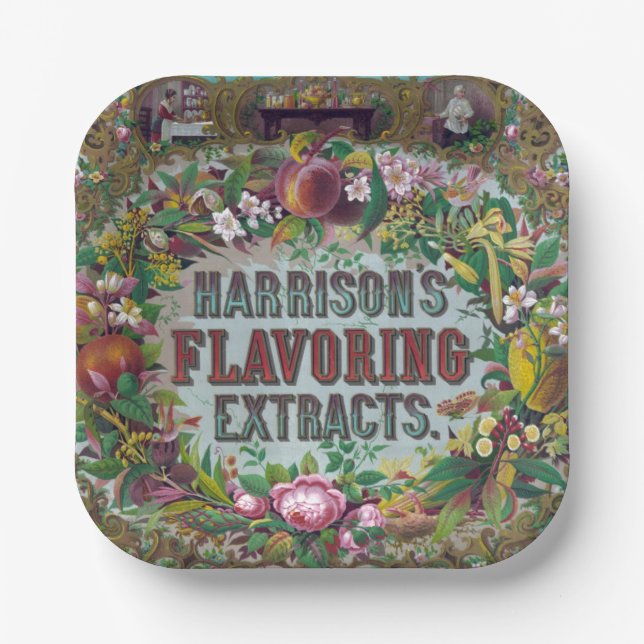Victorian floral fruit baking extracts paper plate (Front)