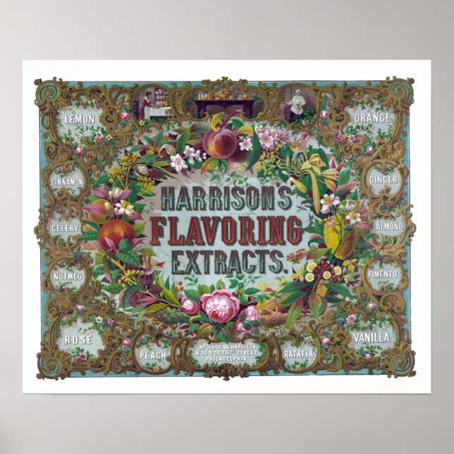 Victorian floral fruit baking extracts poster (Front)