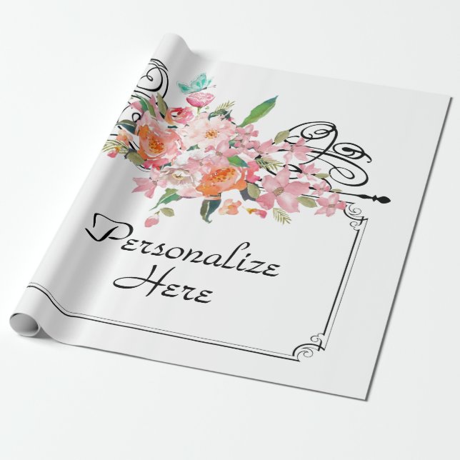 Victorian floral hanging sign wedding pink white wrapping paper (Unrolled)