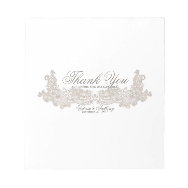 Victorian Floral Lace White Design Candy Bar Wrap Notepad (Front)