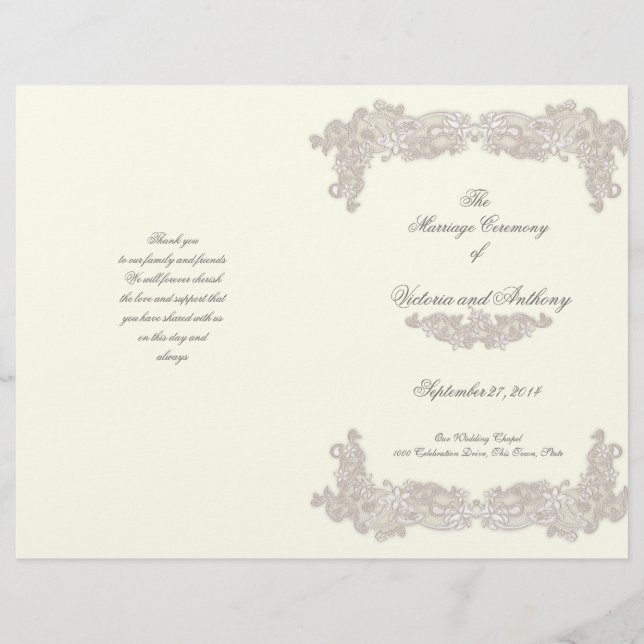 Victorian Floral Lace White Wedding Program (Front)