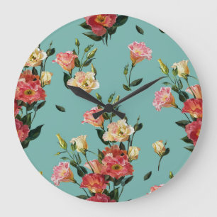 Victorian Floral Lisianthus Watercolor Pattern Large Clock