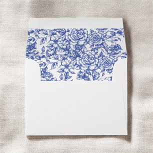 Victorian Floral Navy Blue French Wedding Envelope