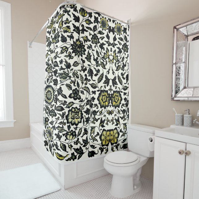 Victorian Floral Ornament Pattern Shower Curtain (In Situ)