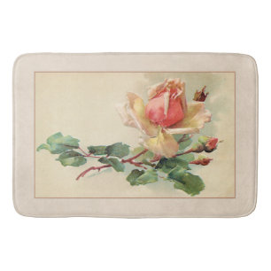 Victorian Floral Pastel Peach Roses Bath Mat