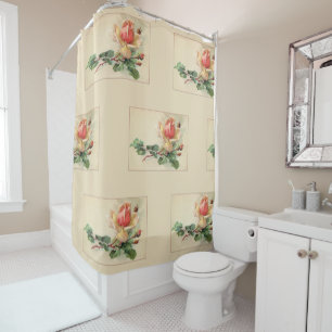 Victorian Floral Pastel Peach Roses Shower Curtain