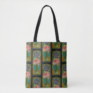 Victorian floral perfume label tote bag