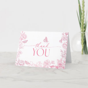 Victorian Floral Pink and White Butterfly Thank You Card