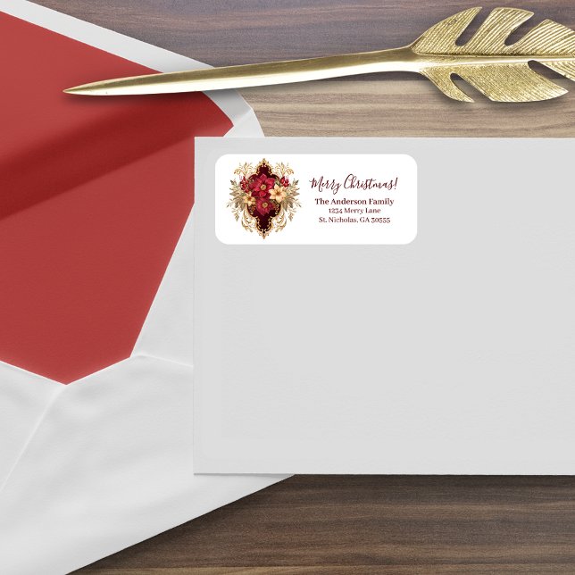 Victorian Floral Poinsettia Return Address Label (Creator Uploaded)