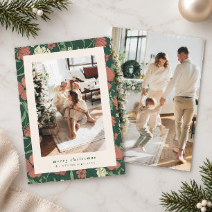Victorian Floral Red Green Christmas Family Photo Holiday Card