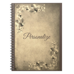 Victorian floral rose elegant gold brown cream notebook