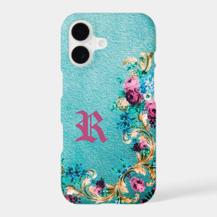 Victorian floral rose elegant teal purple pink