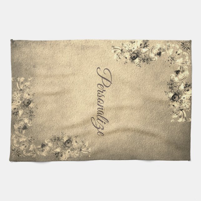Victorian floral rose flowers elegant tea towel (Horizontal)