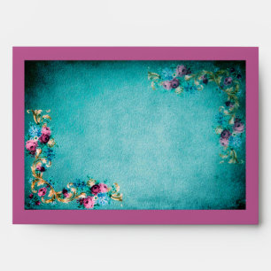 Victorian floral rose flowers elegant teal pink envelope