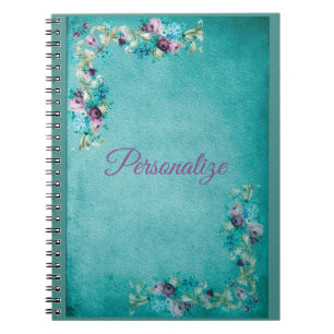 Victorian floral rose flowers elegant teal purple notebook