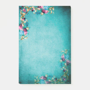 Victorian floral rose flowers teal pink elegant post-it notes