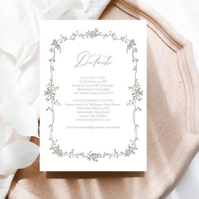 Victorian Floral Sage Green Photo French Wedding  Enclosure Card (Creator Uploaded)