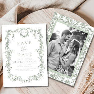 Victorian Floral Sage Green Photo French Wedding Save The Date