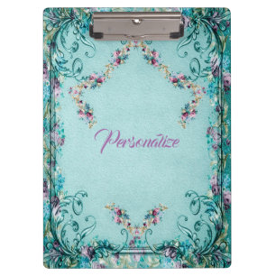 Victorian floral scroll elegant teal purple clipboard