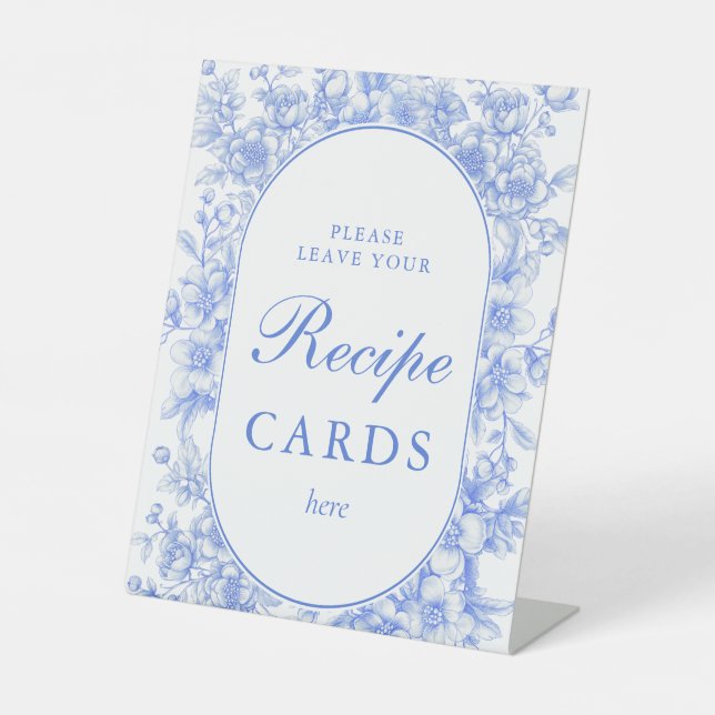 Victorian Floral Something Blue Recipe Cards Here Pedestal Sign (Front)