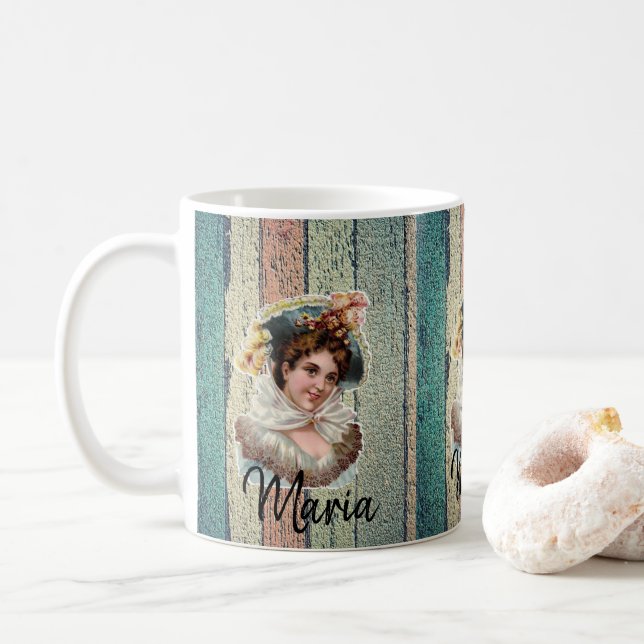 Victorian Floral Stripe Mug (With Donut)
