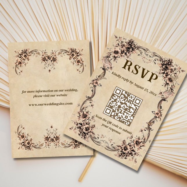 Victorian Floral Wedding QR Code RSVP Card (Creator Uploaded)
