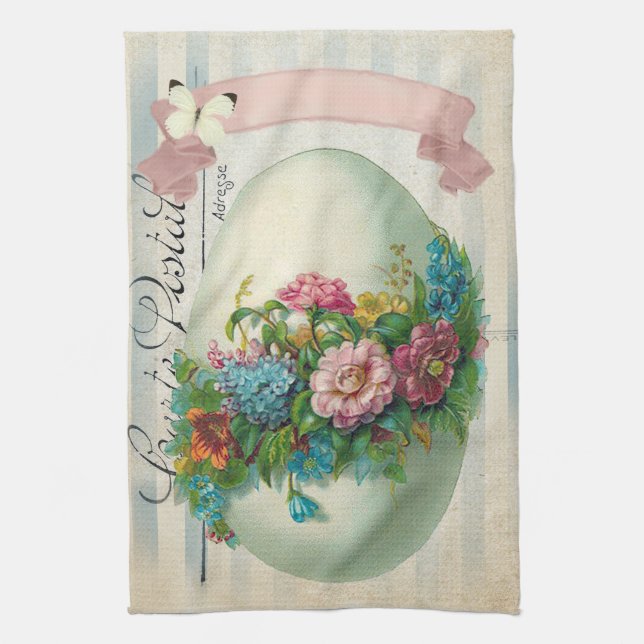 Victorian Flower Easter Egg Tea Towel (Vertical)