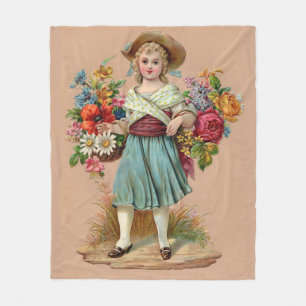 Victorian flower girl print fleece blanket