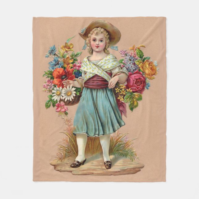 Victorian flower girl print fleece blanket (Front)