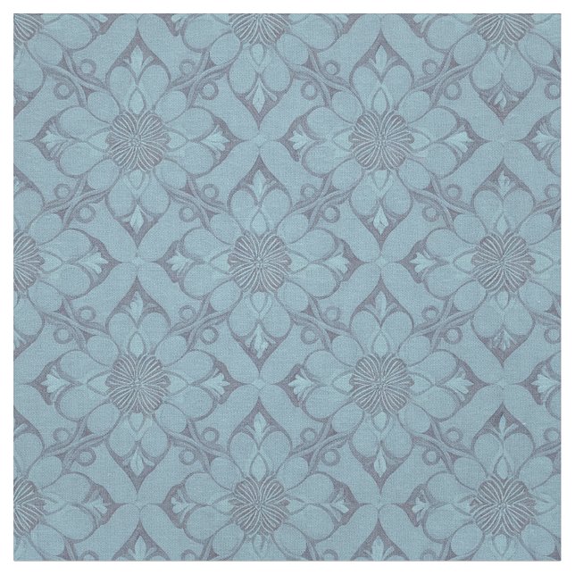 Victorian Flower Lattice Blue Fabric (Close Up)