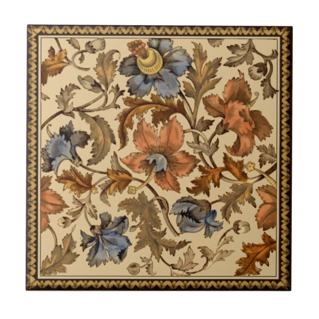 Victorian Flower Strewn Transferware 1880s Repro Ceramic Tile (Front)