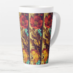 Victorian flower vintage floral pattern red brown latte mug