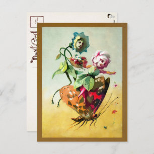 Victorian Flowers Riding a Butterfly Postcard