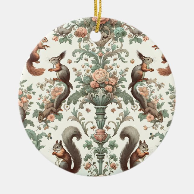 Victorian Forest Squirrel Tapestry  Ceramic Ornament (Front)