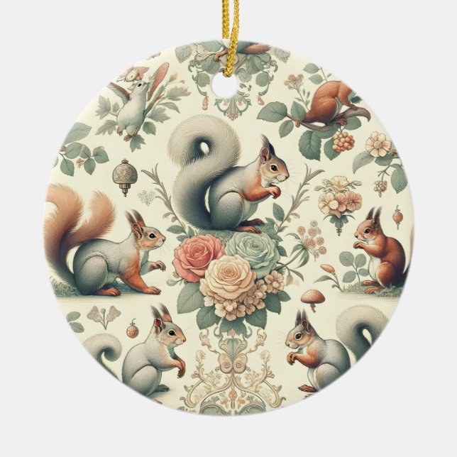 Victorian Forest Squirrel Tapestry  Ceramic Ornament (Front)