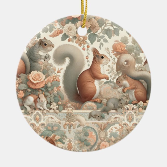 Victorian Forest Squirrel Tapestry  Ceramic Ornament (Front)
