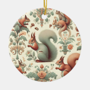 Victorian Forest Squirrel Tapestry  Ceramic Ornament