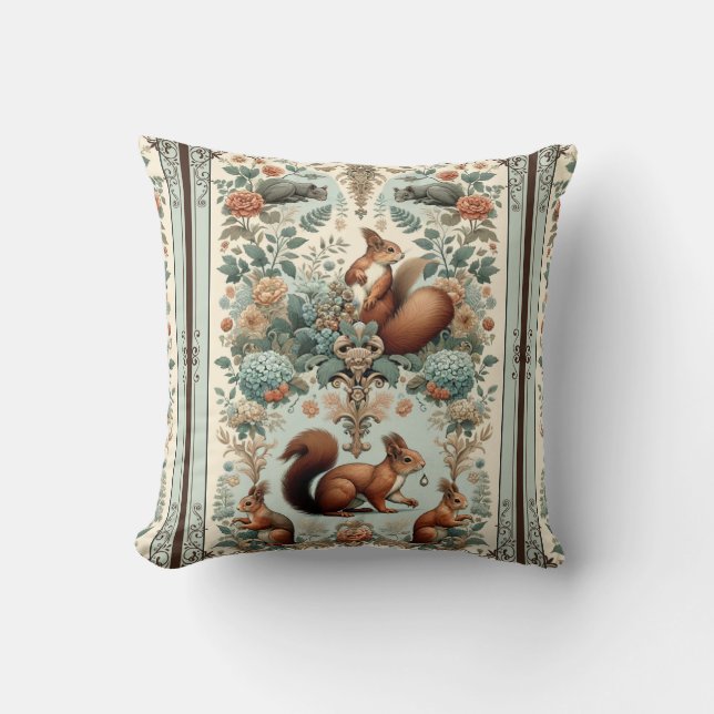 Victorian Forest Squirrel Tapestry  Cushion (Front)