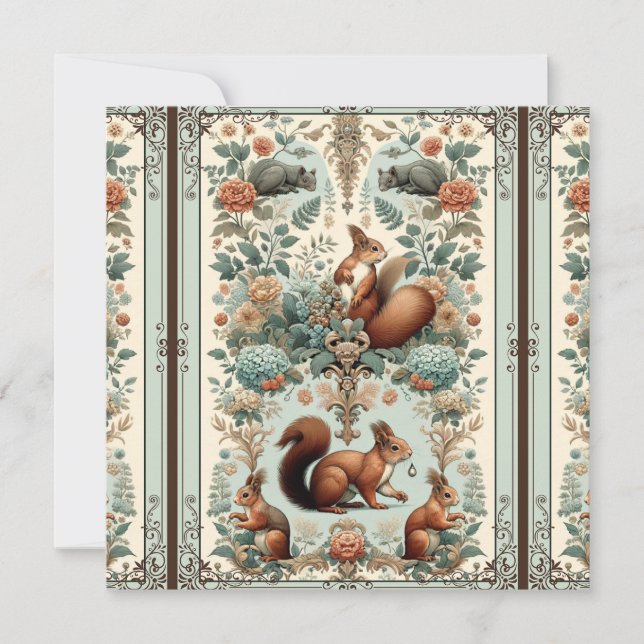 Victorian Forest Squirrel Tapestry  Invitation (Front)