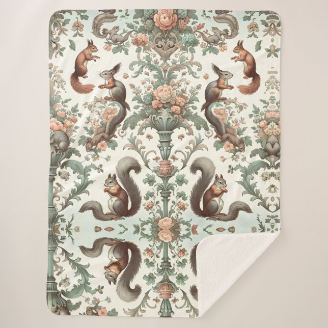Victorian Forest Squirrel Tapestry  Sherpa Blanket (Front)