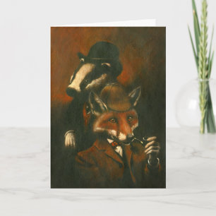 Victorian Fox And Badger Greetings Card