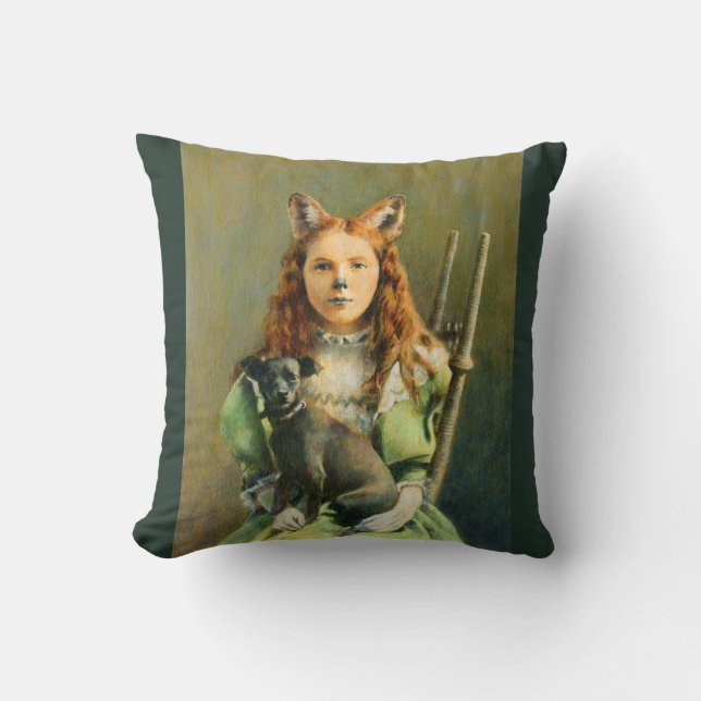 Victorian Fox Girl Throw Cushion (Front)