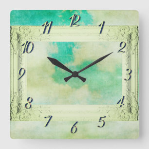 Victorian frame sky and clouds painting elegant square wall clock
