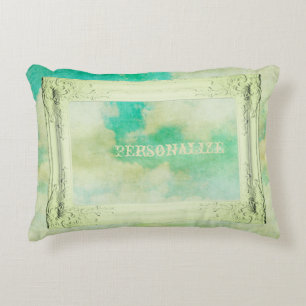 Victorian frame sky cloud elegant teal cream decorative cushion